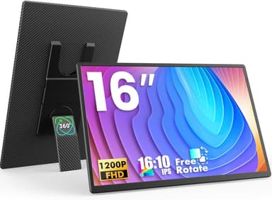 Portable Monitor, 16 Inch 1200P FHD, Horizontal and Vertical with Kickstand, Plug&Play, Built-in Speakers, Ultra-Thin Zero Frame,Travel Monitor for Laptop with Premium Smart Cover - Image 2