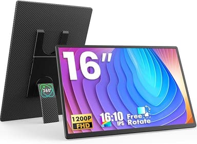 Portable Monitor, 16 Inch 1200P FHD, Horizontal and Vertical with Kickstand, Plug&Play, Built-in Speakers, Ultra-Thin Zero Frame,Travel Monitor for Laptop with Premium Smart Cover - Image 1