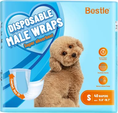 Male Dog Wrap, Disposable Dog Diapers, 40 Count, S (Waist 16.5”-19.7”), Wetness Indicator, Ultra Protection, Leak Proof, Super Absorbent, Soft - Image 2
