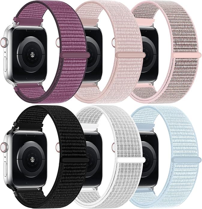 6 Pack Nylon Sport Loop Band Compatible with Apple Watch Band 38mm 40mm 41mm 42mm 44mm 45mm 46mm 49mm Women Men, Soft Adjustable Braided Replacement Straps for iWatch Series 11 10 9 8 7 6 5 4 3 2 1 SE Ultra - Image 1