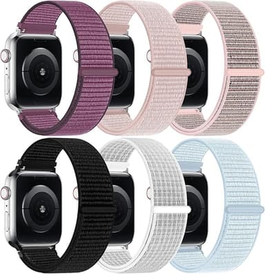 6 Pack Nylon Sport Loop Band Compatible with Apple Watch Band 38mm 40mm 41mm 42mm 44mm 45mm 46mm 49mm Women Men, Soft Adjustable Braided Replacement Straps for iWatch Series 11 10 9 8 7 6 5 4 3 2 1 SE Ultra - Image 1