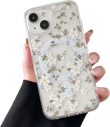 ZTOFERA for iPhone 13/14 Magnetic Case Compatible with Magsafe,Aesthetic Floral Pattern Design Cute for Girl Women,Anti-Drop Protective Hard Phone Cover for iPhone 13/14-Big White Flower - Image 1