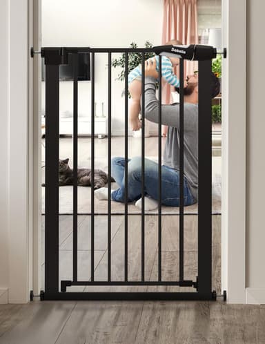 BABELIO 36" Tall Narrow Baby Gate, 26-28.5" Auto-Close Metal Pet Gate for Small Stairs/Doorways/Hallways, NO Drilling Pressure Mounted for Child and Pets, NO Extensions, Black - Image 2