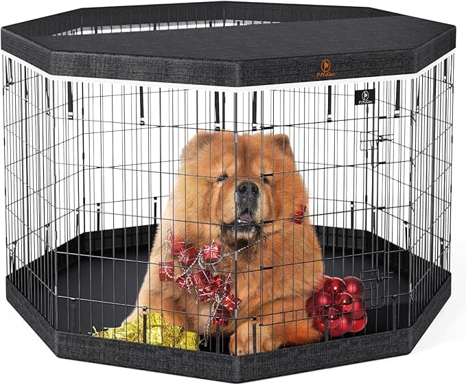 PJYuCien Dog Playpen, 8 Panels 42’’H Dog Pens Indoor with Bottom Pad and Top Cover, Metal Foldable Pet Puppy Exercise Fence Crate Kennel, Better for Medium and Big Animals,Black - Image 1