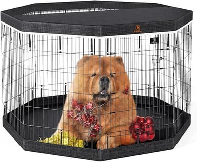 PJYuCien Dog Playpen, 8 Panels 42’’H Dog Pens Indoor with Bottom Pad and Top Cover, Metal Foldable Pet Puppy Exercise Fence Crate Kennel, Better for Medium and Big Animals,Black - Image 1