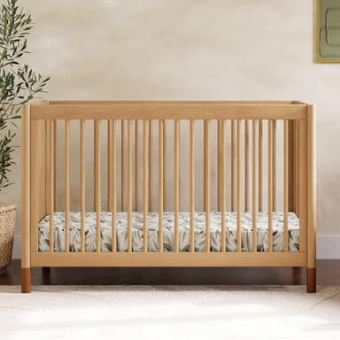 Babyletto Gelato 4-in-1 Baby Crib Convertible to Wooden Toddler Bed, Daybed & Full-Size Bed, GREENGUARD Gold Certified - Made of 100% Solid Wood, Includes Toddler Conversion Kit - Honey with Vegan Tan - Image 2