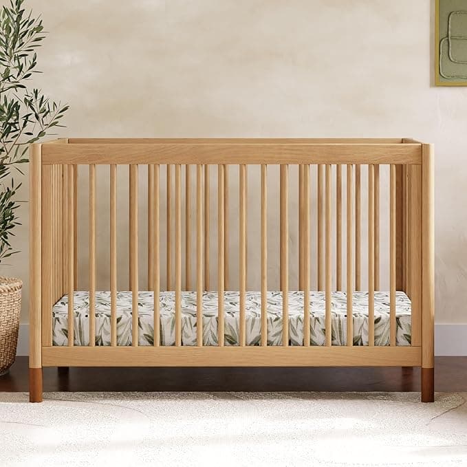 Babyletto Gelato 4-in-1 Baby Crib Convertible to Wooden Toddler Bed, Daybed & Full-Size Bed, GREENGUARD Gold Certified - Made of 100% Solid Wood, Includes Toddler Conversion Kit - Honey with Vegan Tan - Image 1