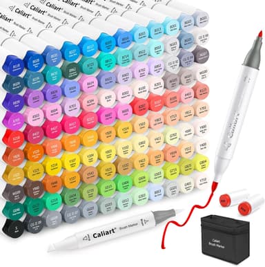 Caliart 121 Colors Alcohol Markers Brush Tip, Dual Tip Artists Coloring Markers Set Brush & Fine, Permanent Alcohol Based Colored Sketch Pens, Art Supplies Gifts for Adults Illustration Drawing - Image 2