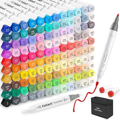 Caliart 121 Colors Alcohol Markers Brush Tip, Dual Tip Artists Coloring Markers Set Brush & Fine, Permanent Alcohol Based Colored Sketch Pens, Art Supplies Gifts for Adults Illustration Drawing - Image 1