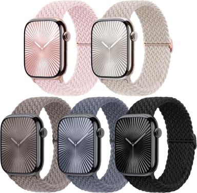 5 Pack Braided Stretchy Bands Compatible with Apple Watch Bands Women Men 38mm 40mm 41mm 42mm 44mm 45mm 46mm 49mm,Nylon Solo Loop Elastic Straps Cloth Wristbands for iWatch All Series 1-10 SE Ultra - Image 2