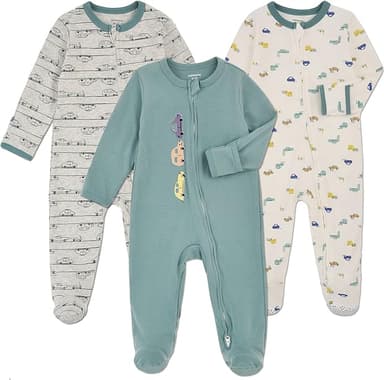 Aablexema Baby Footie Pajama with Mitten Cuffs, Double Zipper Infant Cotton clothes Sleeper Pjs, Footed Sleep Play - Image 1