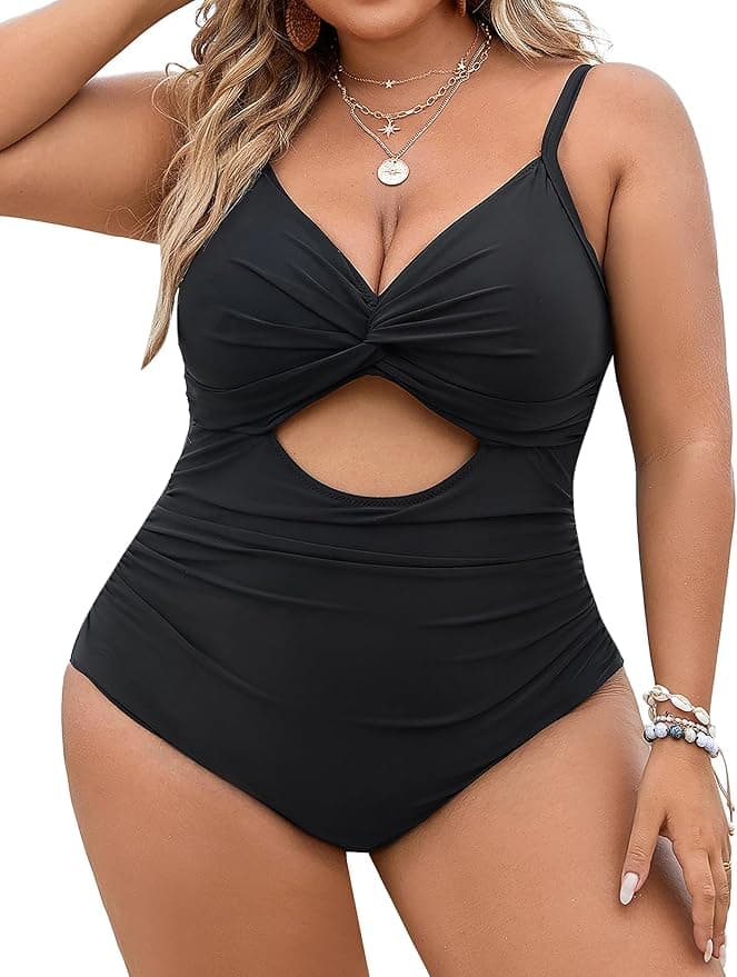 Blooming Jelly Womens Plus Size Bathing Suit Tummy Control One Piece Swimsuit Twist Front Ruched Swimwear - Image 1