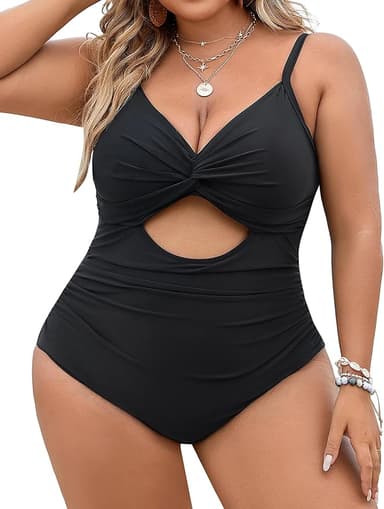 Blooming Jelly Womens Plus Size Bathing Suit Tummy Control One Piece Swimsuit Twist Front Ruched Swimwear - Image 1