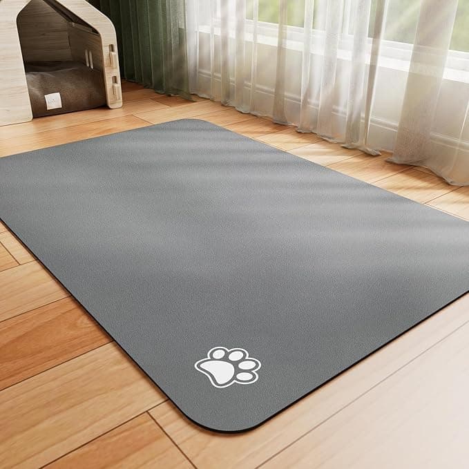 Dog Food Mat - Absorbent Cat Mat for Food and Water, No Stains Pet Feeding Bowl Mat, Easy to Clean Pet Placemats, Quick Dry Dog Water Dispenser Mat for Messy Drinkers | Paw Dark Grey 18"x 28" - Image 1