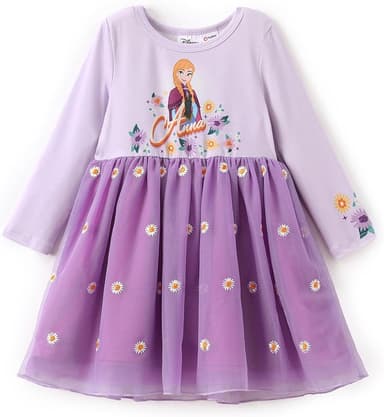 Disney Frozen Elsa Princess Cinderella Ariel Jasmine Rapunzel Baby/Toddler Dress, Ruffle Long-Sleeve Mesh Overlay Tulle Dress - Image 1