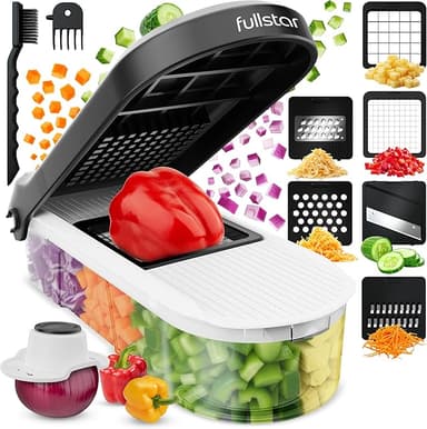 Fullstar Mandoline Slicer for Kitchen - Vegetable Chopper, Onion Potato Food Veggie Fruit Slicer and Cutter with Container, Kitchen Gadgets & Gifts, Home Essentials (6-in-1, White/Black - Image 1