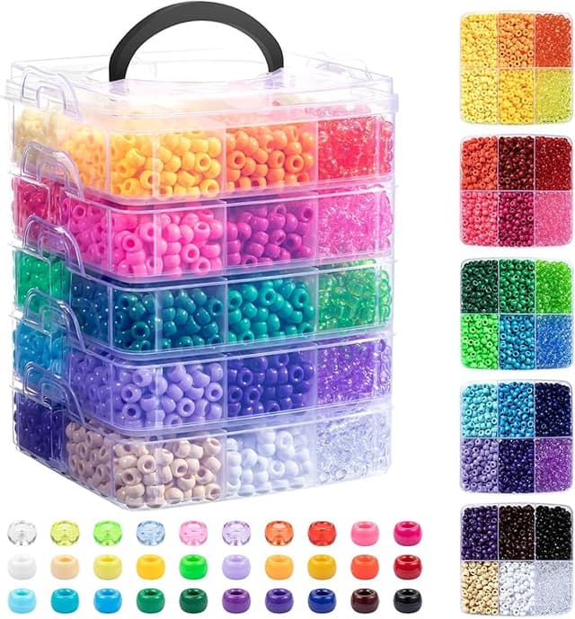 Simetufy 6000Pcs Pony Beads, 30 Colors 6x9MM Kandi Beads Bulk for Crafts Bracelet Making Hair Braiding Jewelry Key Chains DIY Valentine' s Day Romantic Gifts Christmas Gifts (Stack Box