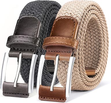 BULLIANT Belt for Men 2Pack,Mens Gift Stretch Braided Web Belt Elastic for Casual Golf Jeans,1 3/8" - Image 2