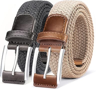 BULLIANT Belt for Men 2Pack,Mens Gift Stretch Braided Web Belt Elastic for Casual Golf Jeans,1 3/8" - Image 1