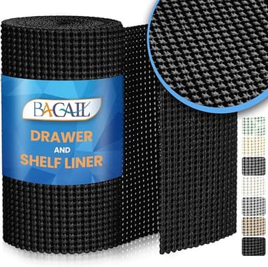 BAGAIL Drawer and Shelf Liner, 12 in X 10 Ft Non-Adhesive Shelf Liners for Kitchen Cabinets, Thick Strong Grip Liners for Desk, Shelves, Bathroom Drawers, Cabinet Protection - Black - Image 1