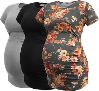 Smallshow Women's Maternity Tops Side Ruched Tunic T-Shirt Pregnancy Clothes - Image 2