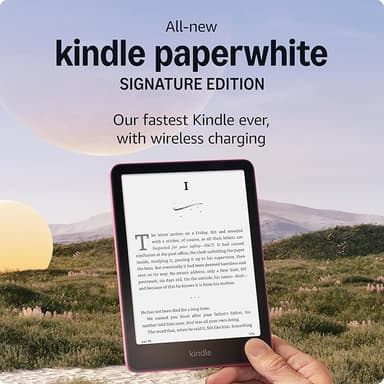 Kindle Paperwhite Signature Edition Essentials Bundle including All-new Kindle Paperwhite Signature Edition (32GB) - Raspberry, Plant-Based Leather Cover - Raspberry, and Wireless Charging Dock - Image 1