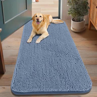 Smiry Dog Door Mat for Muddy Paws 48x30, Absorbs Moisture and Dirt Doormat, Non-Slip Washable Quick Dry Chenille Front Door Mat Indoor Entrance, Entryway Carpet for Inside Floor, Airy Blue - Image 2