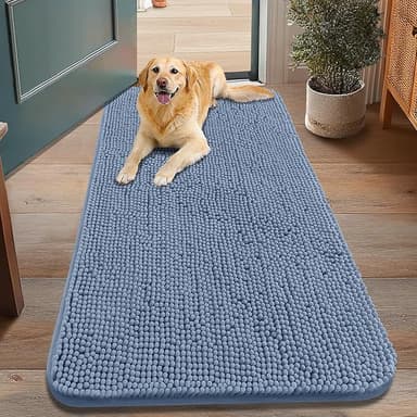 Smiry Dog Door Mat for Muddy Paws 48x30, Absorbs Moisture and Dirt Doormat, Non-Slip Washable Quick Dry Chenille Front Door Mat Indoor Entrance, Entryway Carpet for Inside Floor, Airy Blue - Image 1