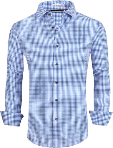 Esabel.C Mens Dress Shirts Wrinkle Free Button Down Shirts Long Sleeve Regular Fit Print Business Shirt - Image 2