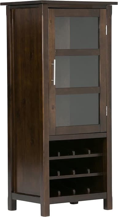 SIMPLIHOME Avalon 12-Bottle SOLID WOOD 22 Inch Wide Contemporary High Storage Wine Rack Cabinet in Dark Tobacco Brown, For the Living Room, Dining Room and Kitchen - Image 1