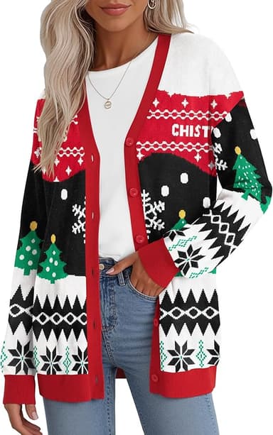 Jouica Women's Cute Cardigan Ugly Christmas Sweaters for Women 2025 Long Sleeve Funny Christmas Sweater - Image 1