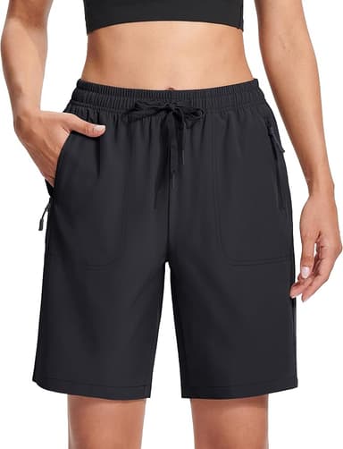 MAGCOMSEN Women's Hiking Shorts Lightweight Quick Dry 8" Golf Shorts Water Resistant with 3 Zipper Pockets - Image 1