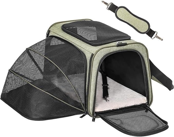 Petsfit Expandable Cat Carrier Dog Carrier,Airline Approved Soft-Sided Portable Pet Travel Washable Carrier for Kittens,Puppies,Removable Soft Plush mat and Pockets,Locking Safety Zippers - Image 1
