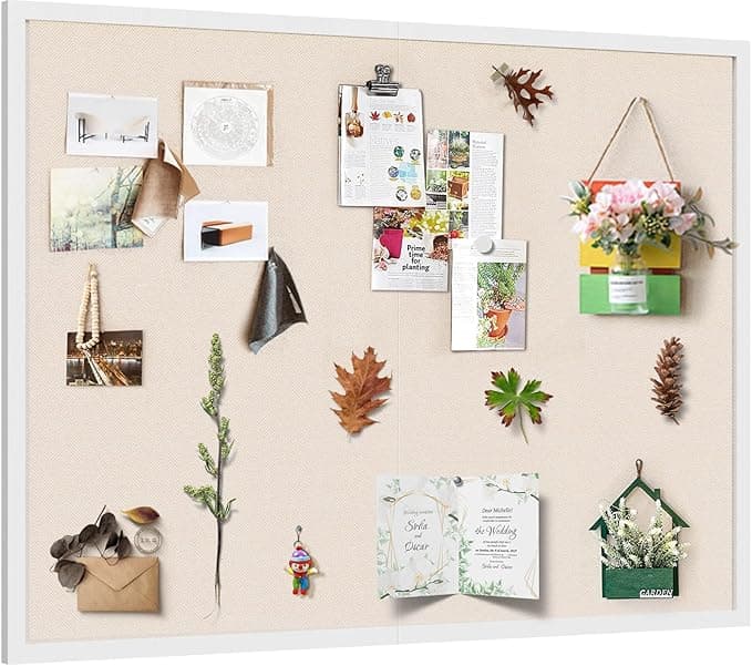 Miratino Large Bulletin Board 48x36 inch with Linen Cork Boards Wall Decor Hanging Pin Wood Framed Display Bulletin Cork Photo Picture Board Light for Room School Office 30-Pushpin White - Image 1