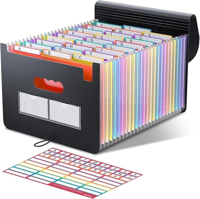 ThinkTex 26 Pockets File Folder, A4 Accordion File Organizer, Letter Size Expandable File Folders, Accordion Folder Paper Coupon Bill Receipt Organizer with 3 A-Z Alphabet Colored Tabs - Image 1