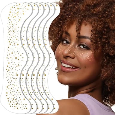 FANDAMEI 6PCS Glitter Freckles Face, Glitter Makeup Speckles. Makeup Patches, Face Speckles for Women, (Gold - Image 1