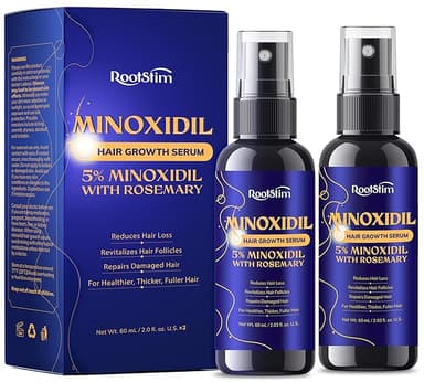 5% Minoxidil Hair Growth for Men and Women: 2-Pack Extra Strength Minoxidil Hair Loss Treatment Serum with Rosemary for Faster Stronger Thicker Hair Growth - 60ML Each - Image 1