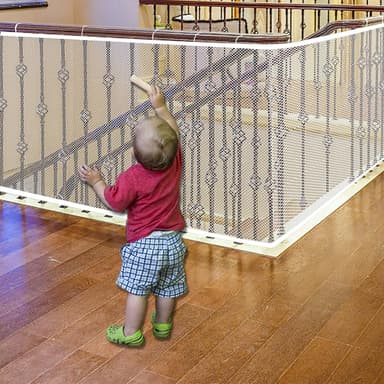 JIFTOK Baby Gate for Stairs, Banister Guard for Kids, Pets, Toys, 15ft L x 2.66 ft H, Mesh Netting Safety Net for Balcony Rail Stair, Stairway Net Baby Safety Products for Indoor & Outdoor (White - Image 2