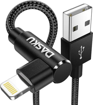 90 Degree iPhone Charging Cable 2Pack 10ft Right Angle Nylon Braided Lightning Charger Cord Compatible with iPhone 14 13 12 11 Pro Max XS XR X 8 7 6 5 Plus iPad（Black） - Image 1