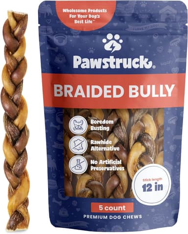 Pawstruck Natural 12" Braided Bully Sticks for Dogs – Tough, Long-Lasting, Rawhide-Free, Low-Odor, Single Ingredient Chew Treat for Aggressive Chewers – 5 Count – Packaging May Vary - Image 2
