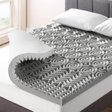 Mellow 3 Inch 5-Zone Memory Foam Mattress Topper with Plant-based Infusion and Moisture Control, CertiPUR-US Certified, Full,Grey - Image 1