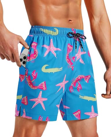 Milin Naco Mens Swim Trunks 5 inch Board Shorts with Zipper Pockets Bathing Suit Mesh Lining Swimsuit Quick Dry - Image 1