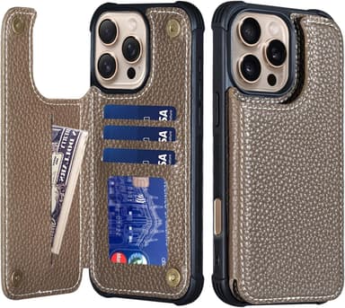 Thryxop Compatible with iPhone 16 Pro Max 6.9 Inch Wallet Case,Genuine Leather Shockproof Anti-Fall, Flip Cover with Card Slot, Double Magnetic Buckle,Kickstand Durable, Gray Brown - Image 2