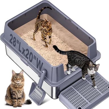 Stainless Steel Litter Box , 28"L*20"W*12"H XXL Extra Large Litter Boxes with lid ,Metal Litter Box with Hight Sides for Big Cats& Multiple Cats,Never Absorbs Odors, Anti-Urine Leakage, Easy Cleaning - Image 1