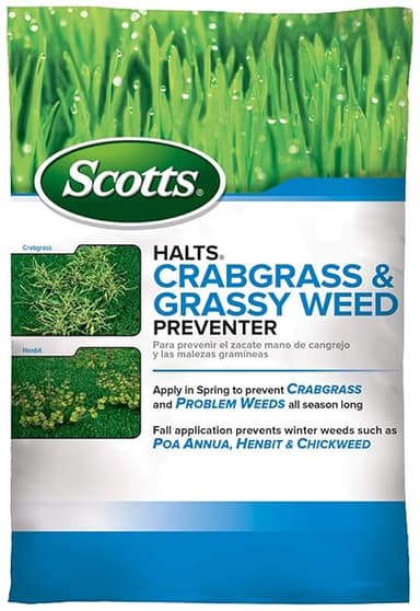 Scotts Halts Crabgrass and Grassy Weed Preventer, Crabgrass Preventer, Pre Emergent Weed Control for Lawns, Prevents Chickweed & More, Treats up to 5,000 sq. ft., 10.06 lb - Image 1
