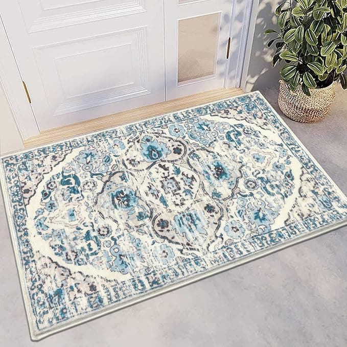 HEBE Washable Area Rug - 2'x3' Non Slip Soft Distressed Medallion Bedroom Boho Living Room Accent Throw Vintage Entry Floor Carpet for Dining Room Bathroom Entryway - Image 1