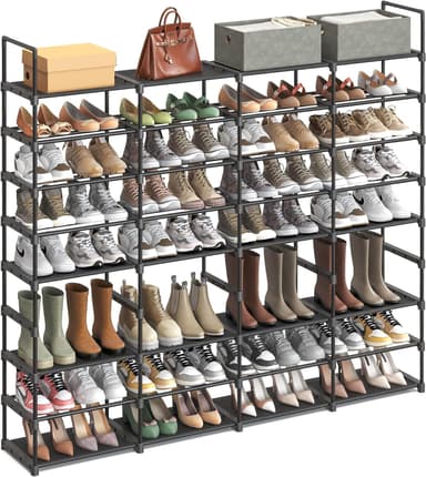 SONGMICS Large Shoe Rack, 8-Tier Shoe Organizer, Shoe Storage Holds up to 32 Pairs, Stackable, Large Capacity, Steel Tubes and Non-Woven Fabric, for Entryway, Closet, Garage, Ink Black ULSA219B01 - Image 2