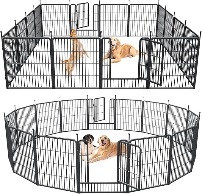 Musen Dog Playpen Indoor Outdoor, 16 Panels Dog Pen 32" Height Dog Fence Exercise with Doors for Large/Medium/Small Dogs, Portable Pet Playpen for Yard RV Camping, Hammer Paint Finish (Patent Pending - Image 1