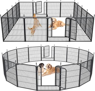 Musen Dog Playpen Indoor Outdoor, 16 Panels Dog Pen 32" Height Dog Fence Exercise with Doors for Large/Medium/Small Dogs, Portable Pet Playpen for Yard RV Camping, Hammer Paint Finish (Patent Pending - Image 1