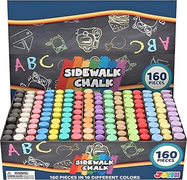 JOYIN 160 PCS Sidewalk Chalks Set Non-Toxic Washable Jumbo Chalk for Outdoor Art Play, Painting on Chalkboard, Blackboard and Playground - Image 1